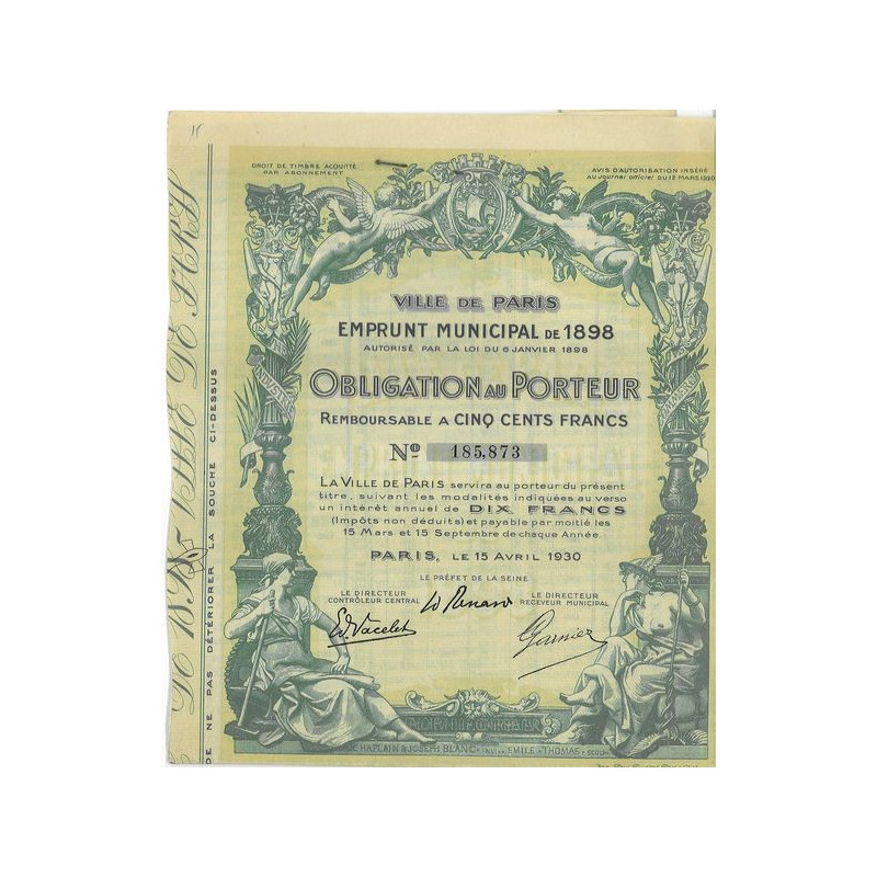 Ville de Paris Emprunt Municipal de 1898