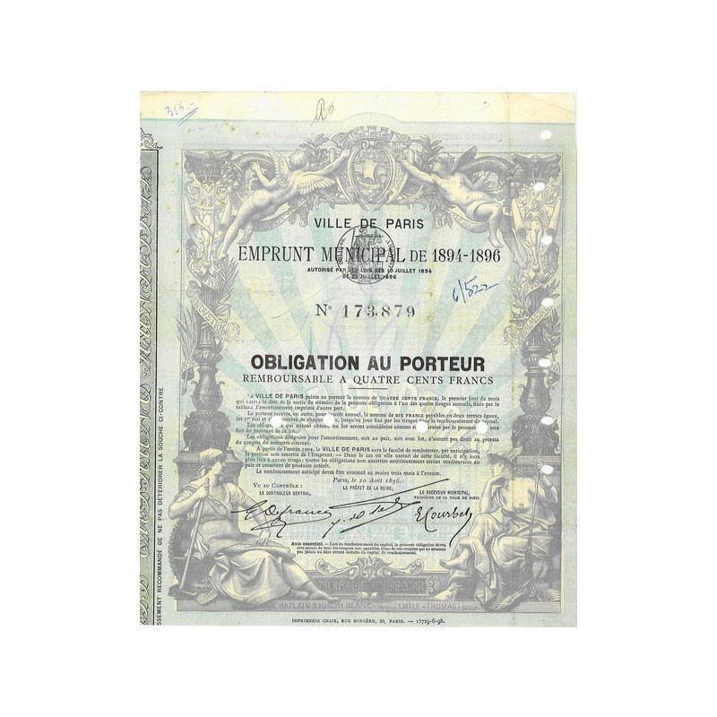 Ville de Paris Emprunt Municipal de 1894-1896