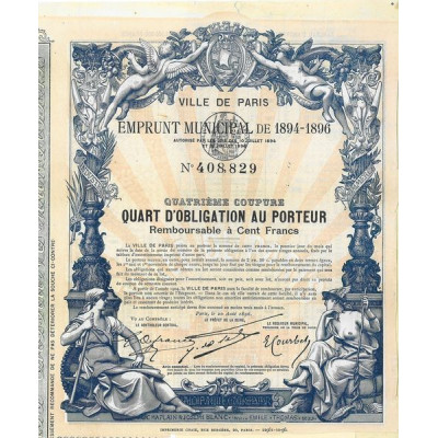 Ville de Paris Emprunt Municipal de 1894-1896 - 1/4 d'Obl