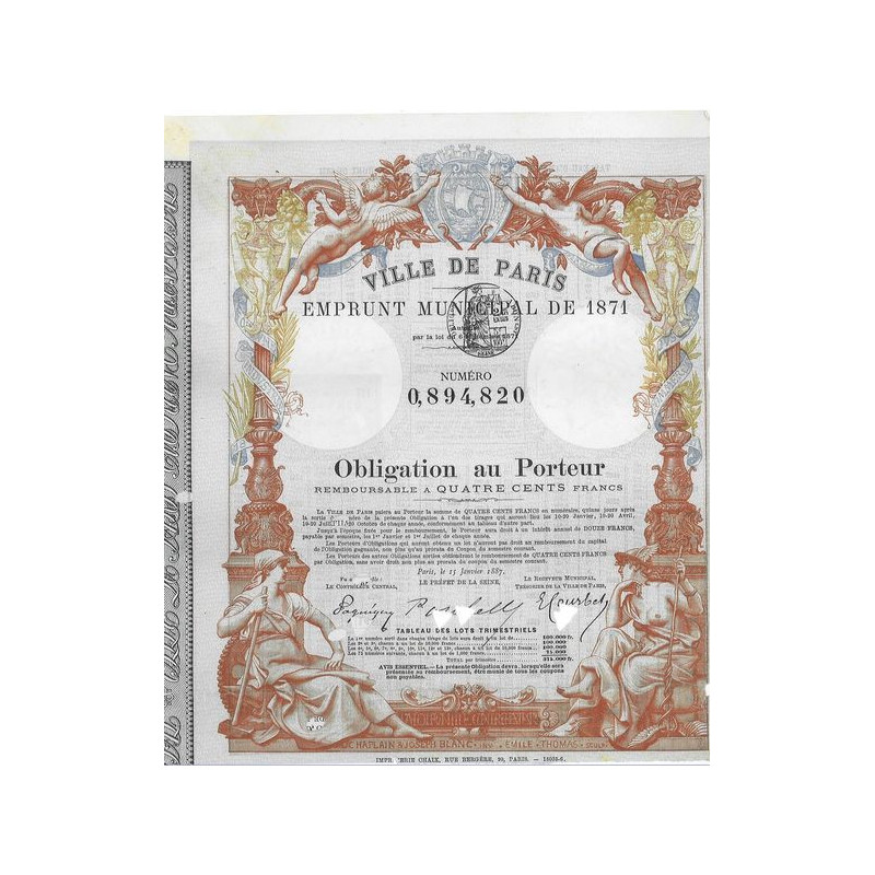 Ville de Paris Emprunt Municipal de 1871
