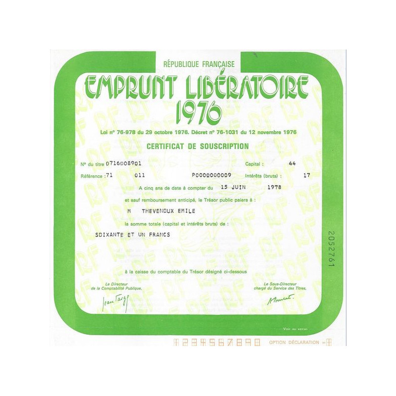 Emprunt Libératoire 1976
