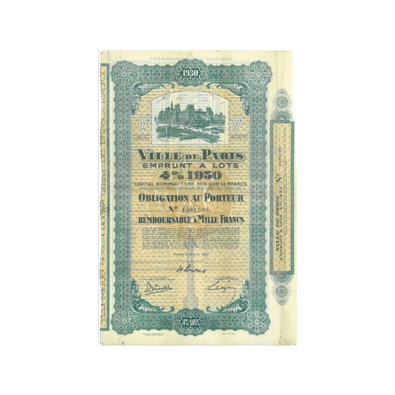 Ville de Paris Emprunt à lots 4 % 1930