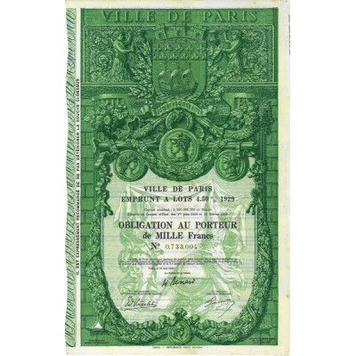 Ville de Paris Emprunt à lots 4.5 % 1929