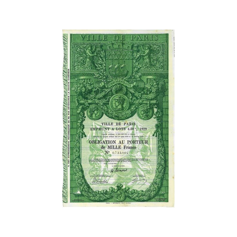 Ville de Paris Emprunt à lots 4.5 % 1929
