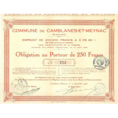 Commune de Camblanes-et-Meynac - Emprunt de 210000 Francs à 3 Fr 90 %