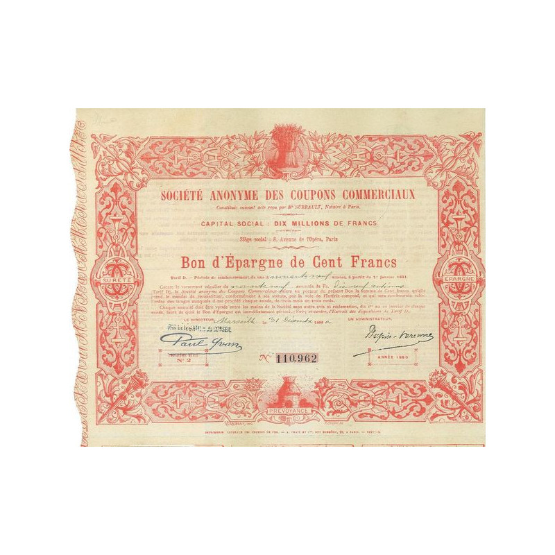 Société Anonyme des Coupons Commerciaux (1880)(Marseille)