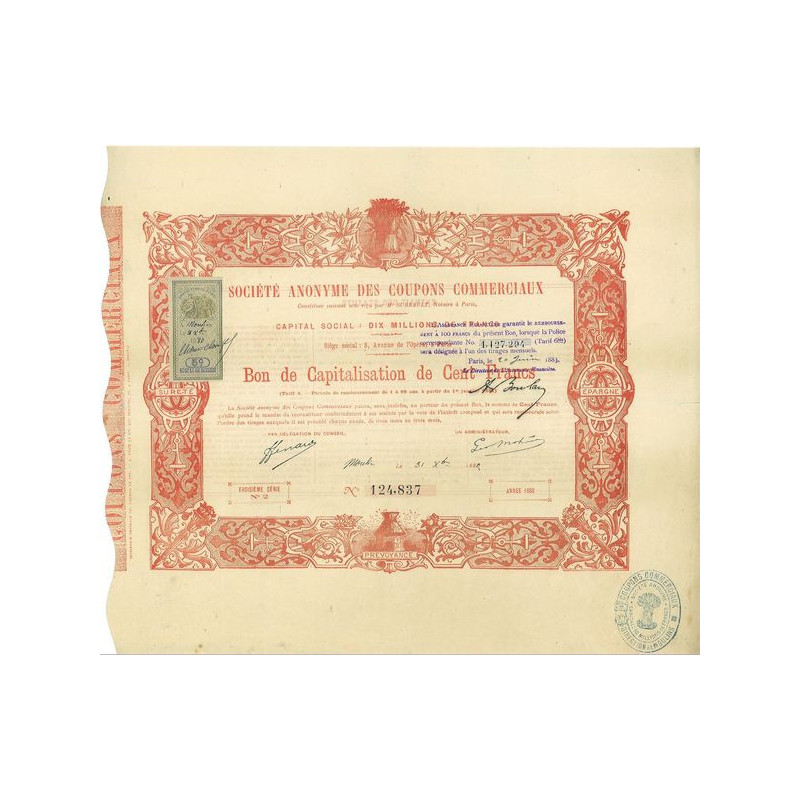 Société Anonyme des Coupons Commerciaux (1880)(Moulin)(avec vignette)