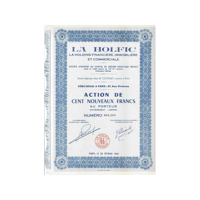 La Holfic - La Holding Financière Immobilière et Commerciale (Act 100 NF)