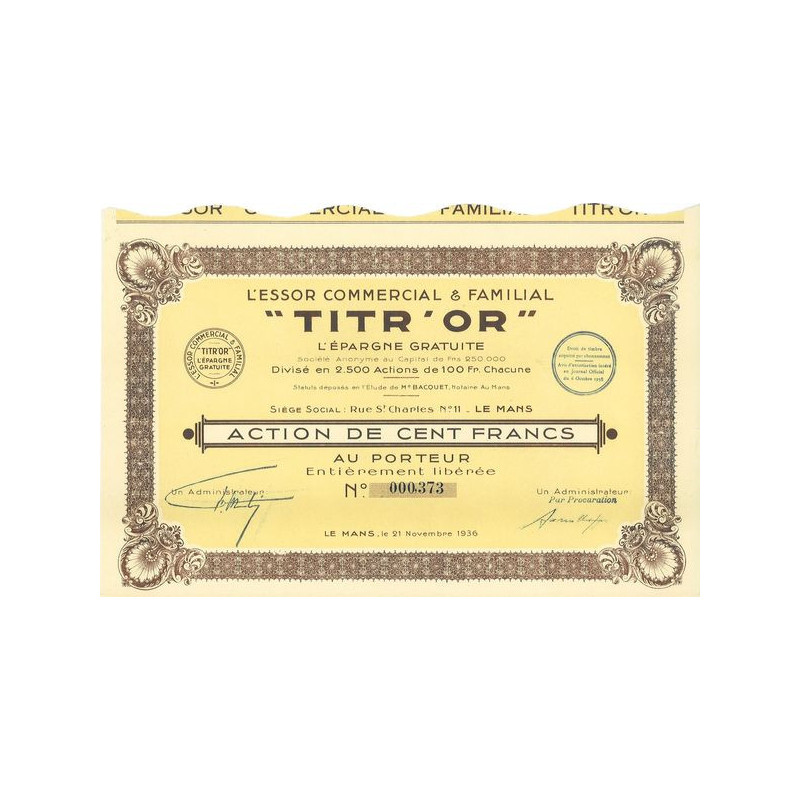 L'Essor Commercial & Familial "Titr'Or" L'Epargne Gratuite