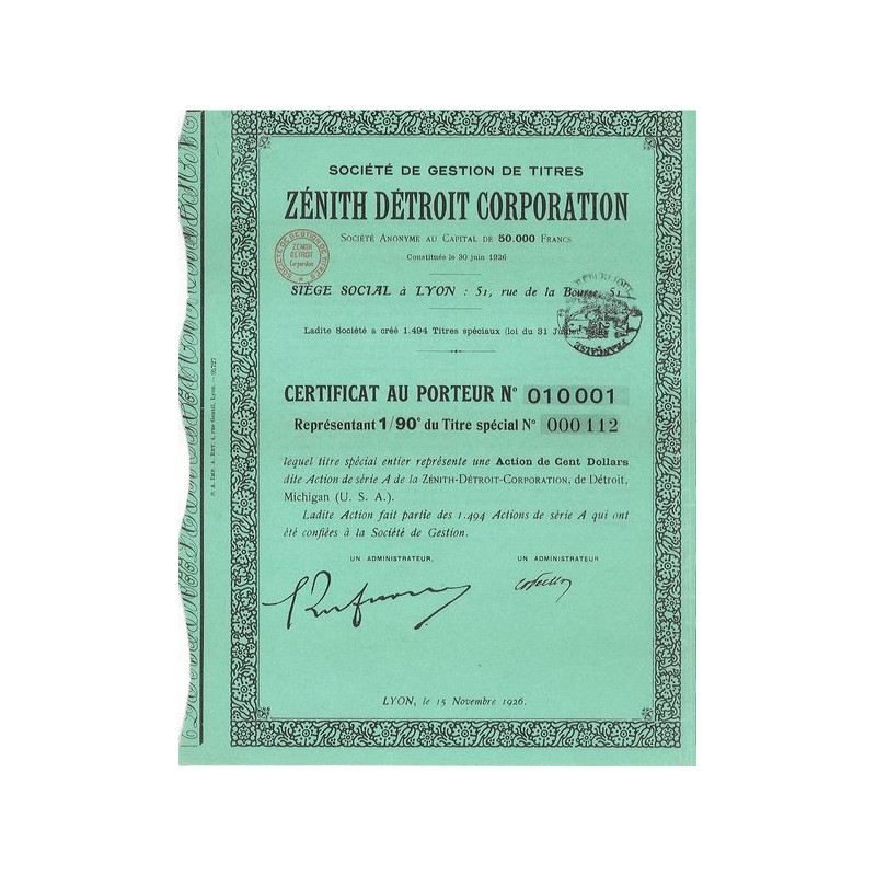 Société de Gestion de Titres Zénith Détroit Corporation