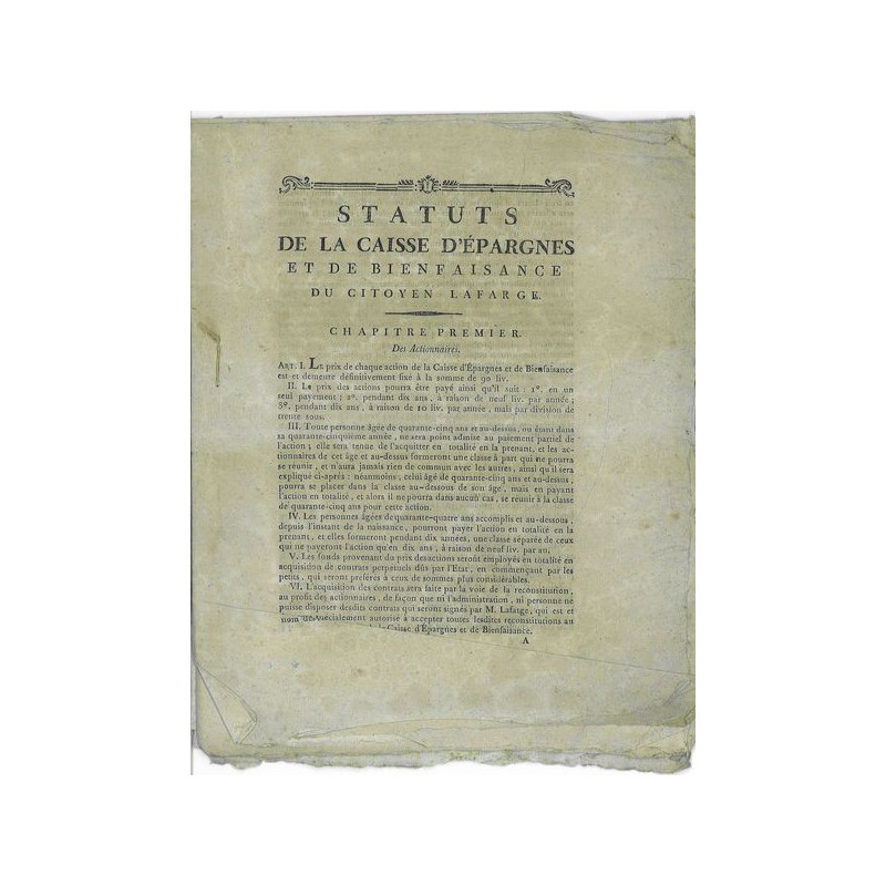 Statuts de la Caisse d'Epargne et de Bienfaisance du Citoyen Lafarge