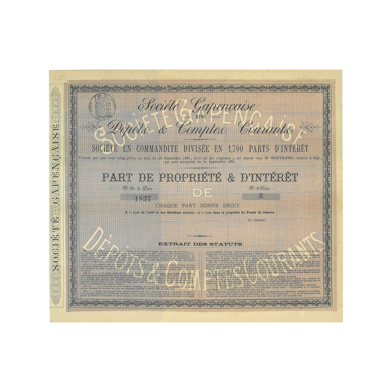 Société Gapençaise de Dépôts & Comptes Courants (blanquette)