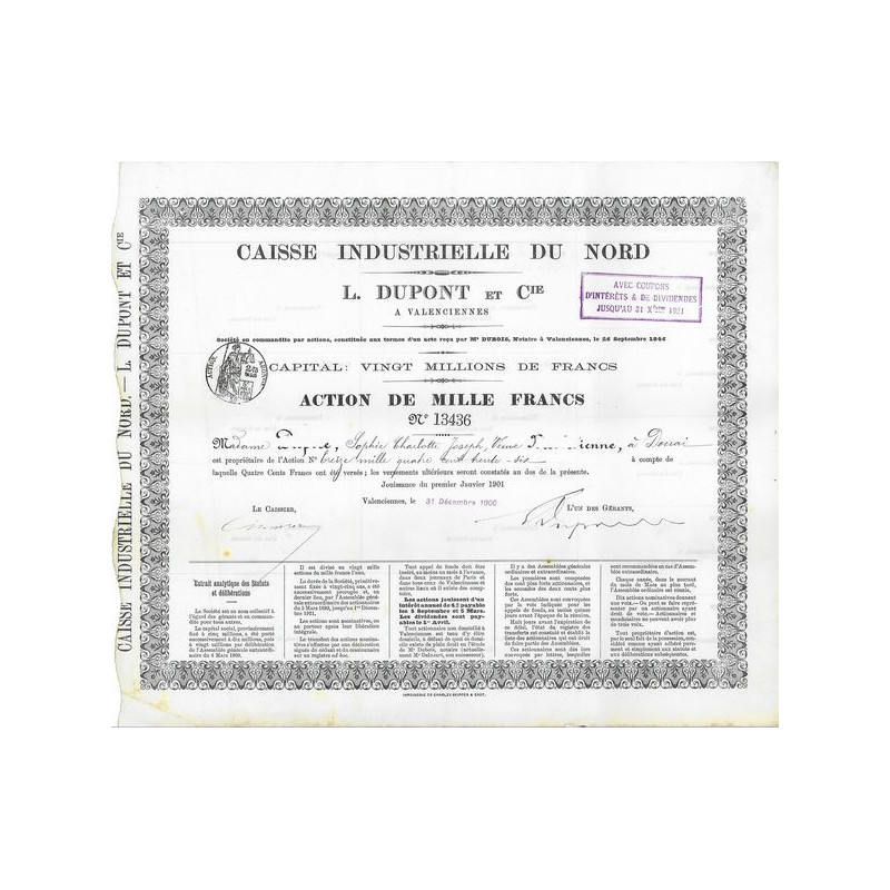 Caisse Industrielle du Nord L. Dupont & Cie à Valenciennes (Banque Dupont)(1900)