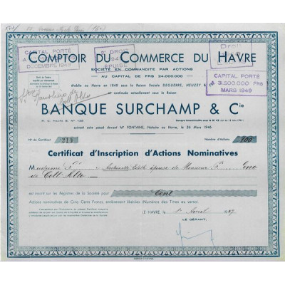 Comptoir du Commerce du Havre - Banque Surchamp & Cie (1947)