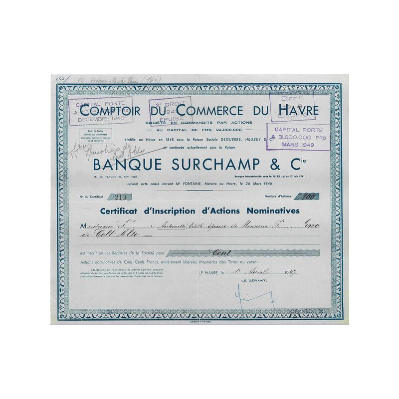 Comptoir du Commerce du Havre - Banque Surchamp & Cie (1947)
