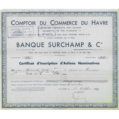 Comptoir du Commerce du Havre - Banque Surchamp & Cie (1949)