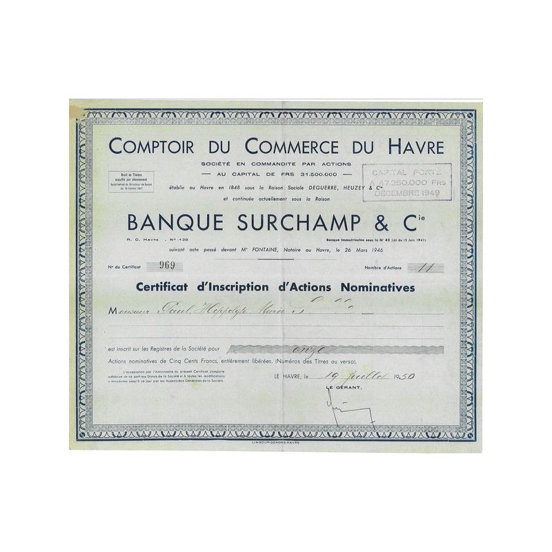 Comptoir du Commerce du Havre - Banque Surchamp & Cie (1950)