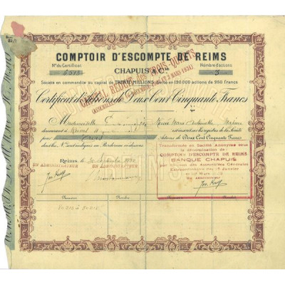 Comptoir d'Escompte de Reims - Chapuis & Cie (certif)