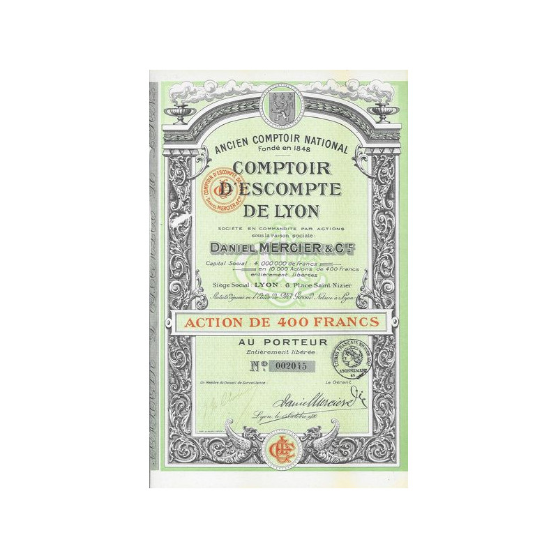 Comptoir d'Escompte de Lyon - Ancien Comptoir National fondé en 1848