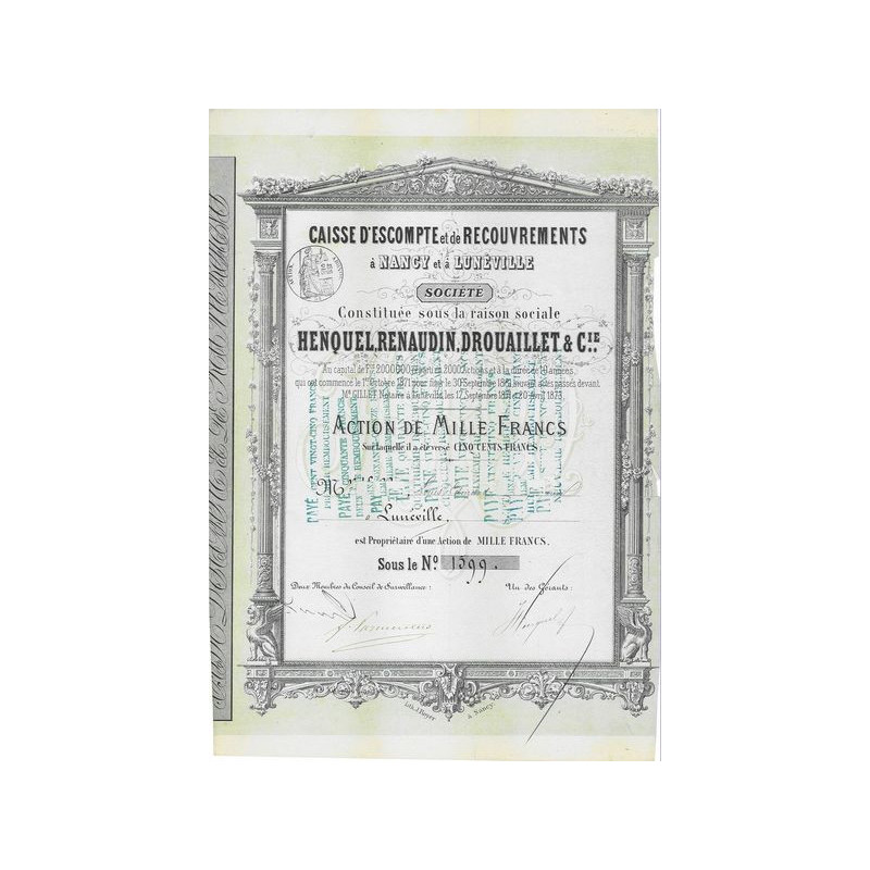 Caisse d'Escompte et de Recouvrement à Nancy et à Lunéville