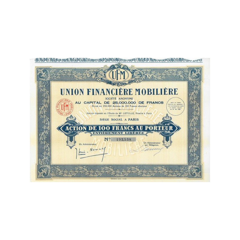 Union Financière Mobilière (Act 100 F)
