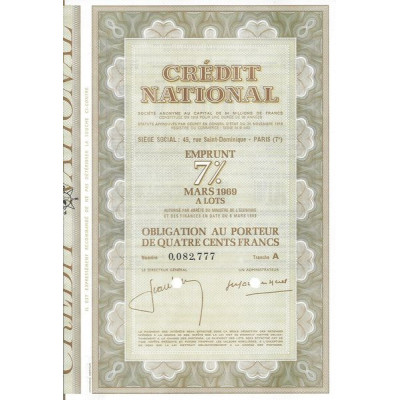 Crédit National - Emprunt 7 % Mars 1969 à lots - Tranche A