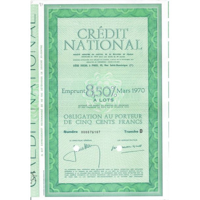 Crédit National - Emprunt 8.5 % Mars 1970 à lots - Tranche D