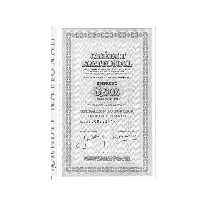 Crédit National - Emprunt 8.5 % Mars 1972