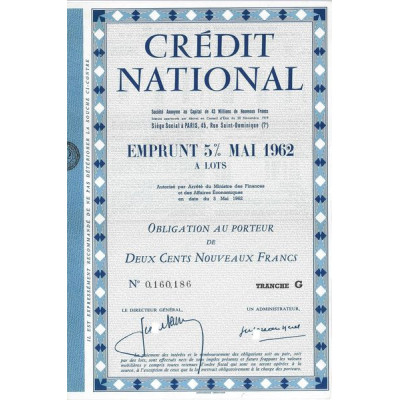 Crédit National - Emprunt 5 % Mai 1962 à lots - Tranche G