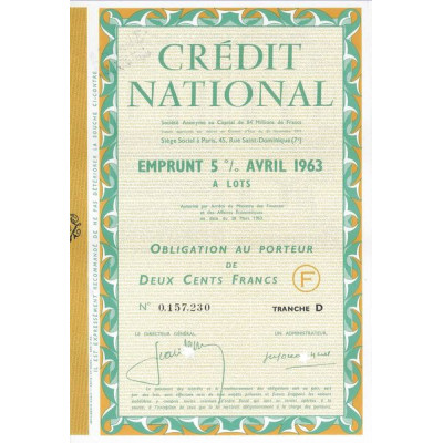 Crédit National - Emprunt 5 % Avril 1963 à lots - Tranche D