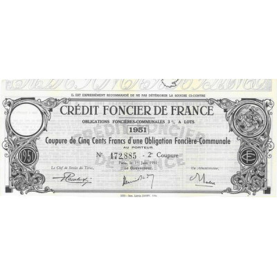 Crédit Foncier de France Obligations Foncières Communales 3% à lots 1951