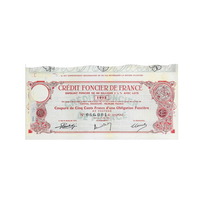 Crédit Foncier de France Emprunt Foncier 500 Millions 3 1/2 % avec lots