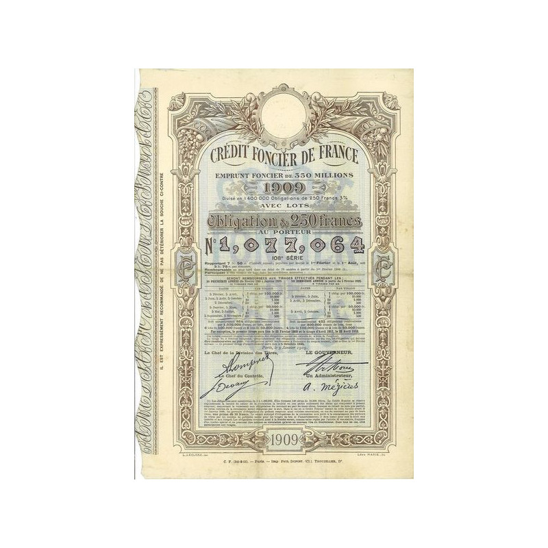 Crédit Foncier de France Emprunt Foncier 350 Millions 3 % 1909