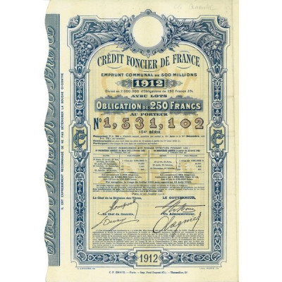 Crédit Foncier de France Emprunt Communal de 500 Millions 1912