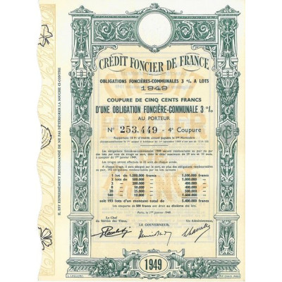 Crédit Foncier de France Obligations Foncières Communales 3% à lots 1949 (500 F)