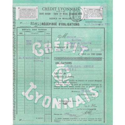 Crédit Lyonnais - Récépissé d'Obligations