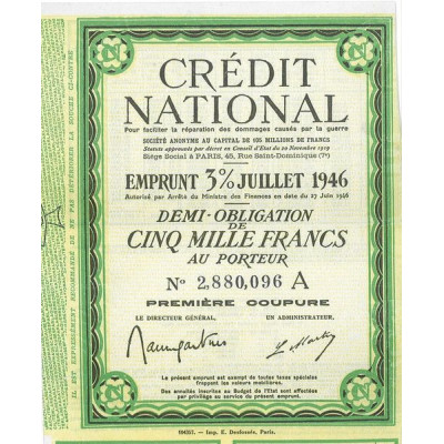 Crédit National - Emprunt 3 % Juillet 1946