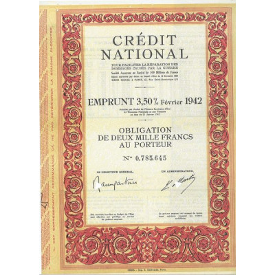 Crédit National - Emprunt 3.5 % Février 1942 (Obl 2000 F)