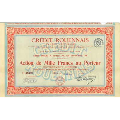 Crédit Rouennais - Banque Régionale (Act 1000 F) 1928