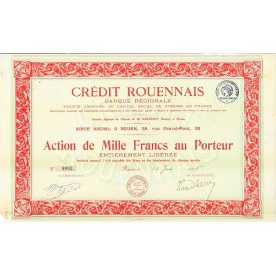 Crédit Rouennais - Banque Régionale (Act 1000 F) 1925