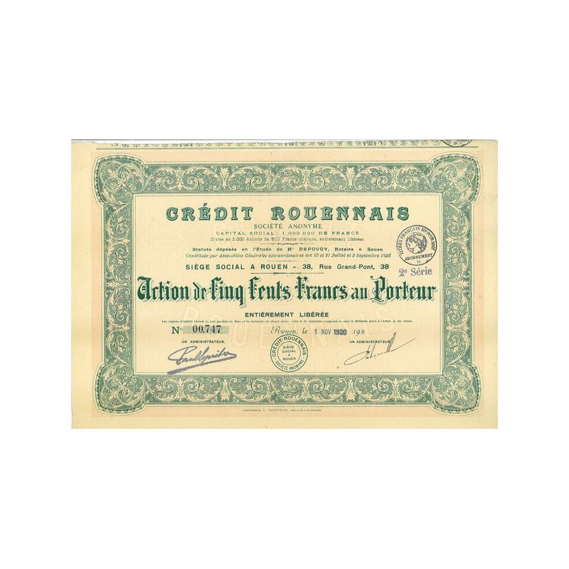 Crédit Rouennais - Banque Régionale (Act 500 F)