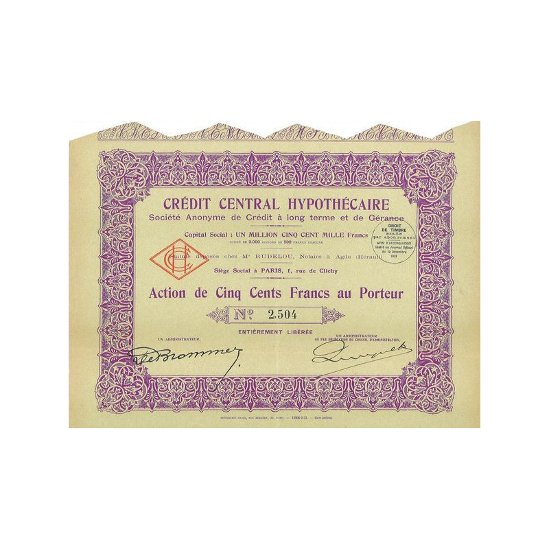 Crédit Central Hypothécaire - Société Anonyme de Crédit à Long Terme et de Gérance
