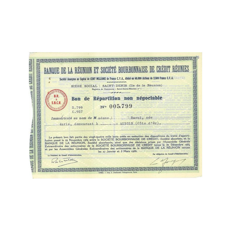 Banque de la Réunion et Société Bourbonnaise de Crédit Réunies