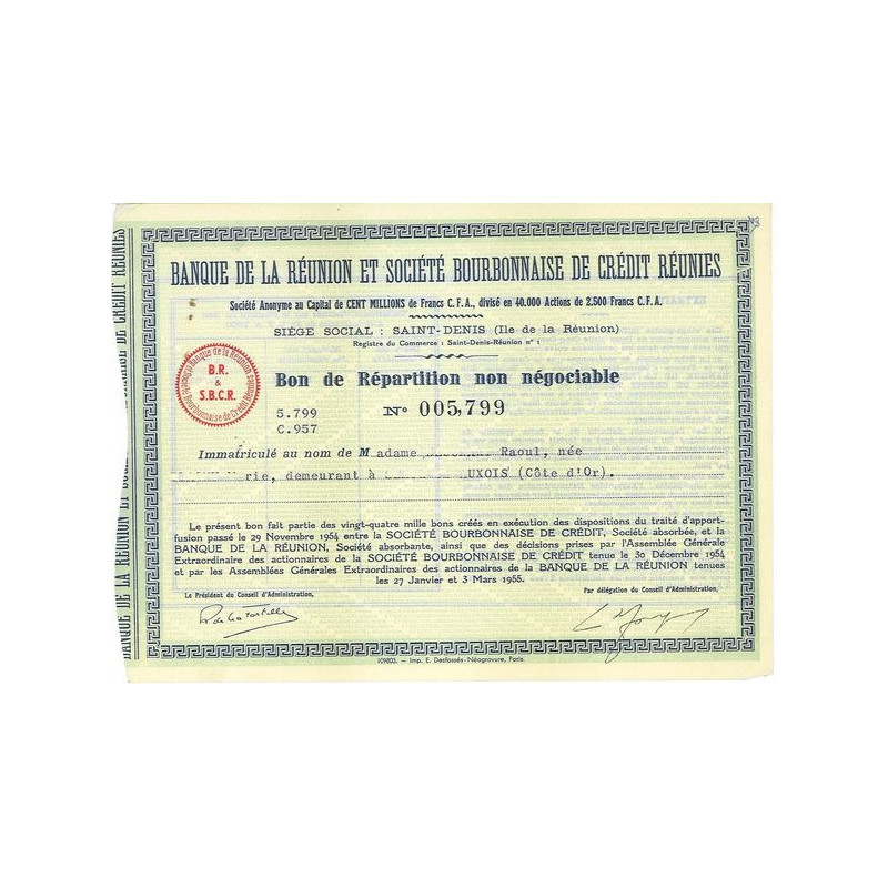 Banque de la Réunion et Société Bourbonnaise de Crédit Réunies