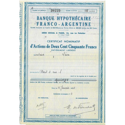 Banque Hypothécaire Franco-Argentine (Certif)