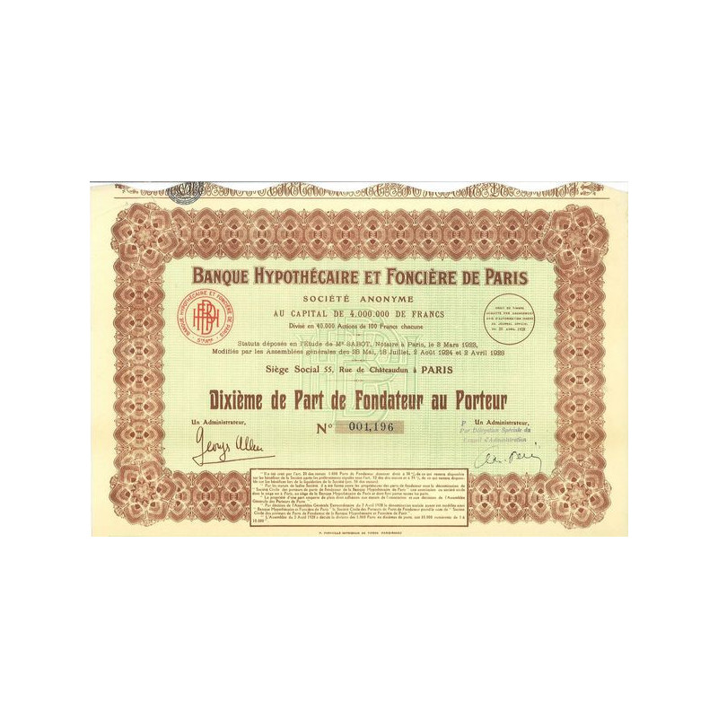 Banque Hypothécaire et Foncière de Paris (10ème PF)