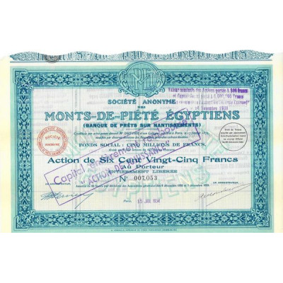 Société Anonyme des Monts-de-Piété Egyptiens (Banque de Prêts sur Nantissements) (Act)