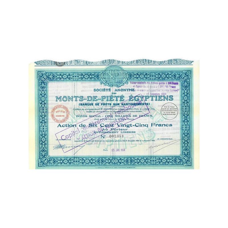 Société Anonyme des Monts-de-Piété Egyptiens (Banque de Prêts sur Nantissements) (Act)