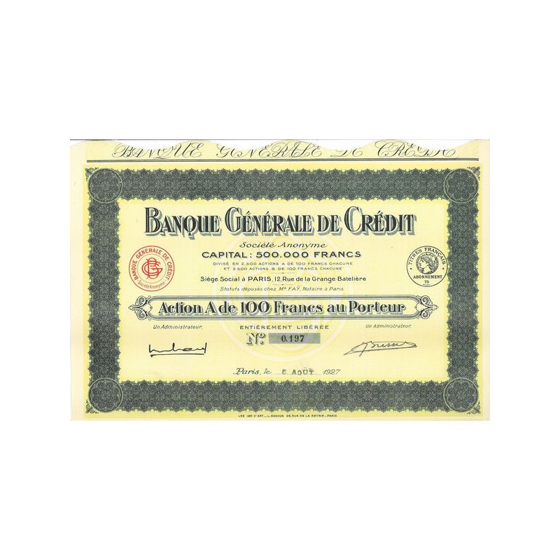 Banque Générale de Crédit (Act A 100 F)