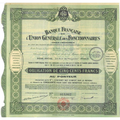 Banque Française de l'Union Générale des Fonctionnaires Civils & Militaires de l'Etat des Colonies des Départements des Communes